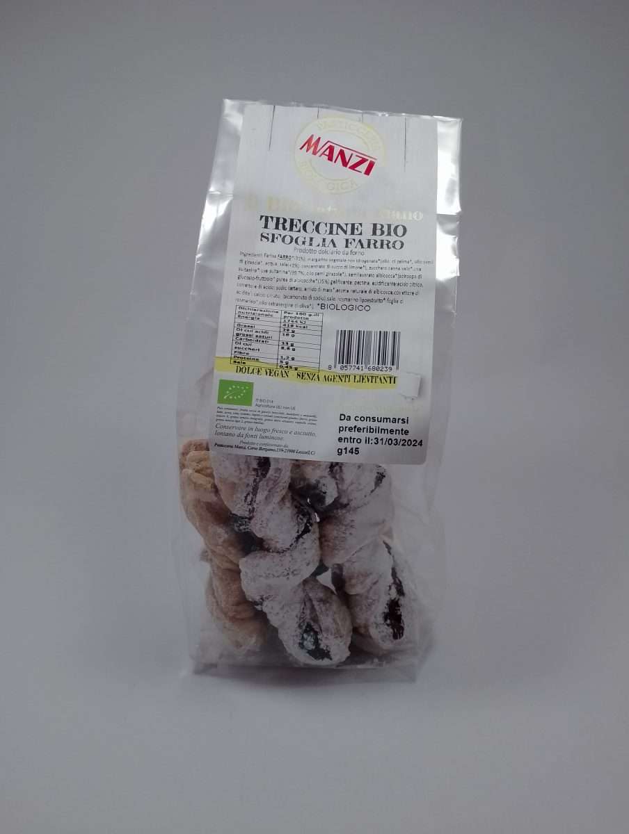 Treccine vegan sfoglia farro con uvetta 125 gr