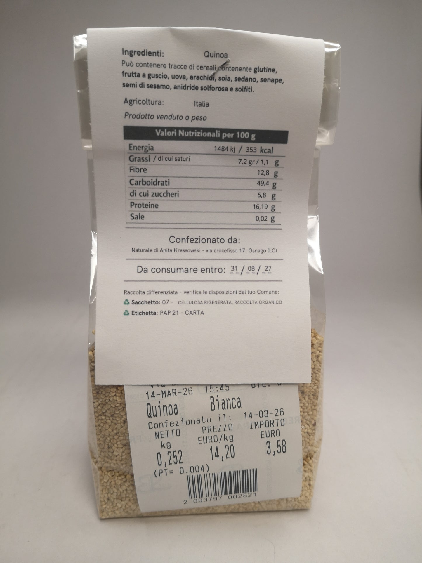 Quinoa Bianca Italia 250 gr - Il Naturale