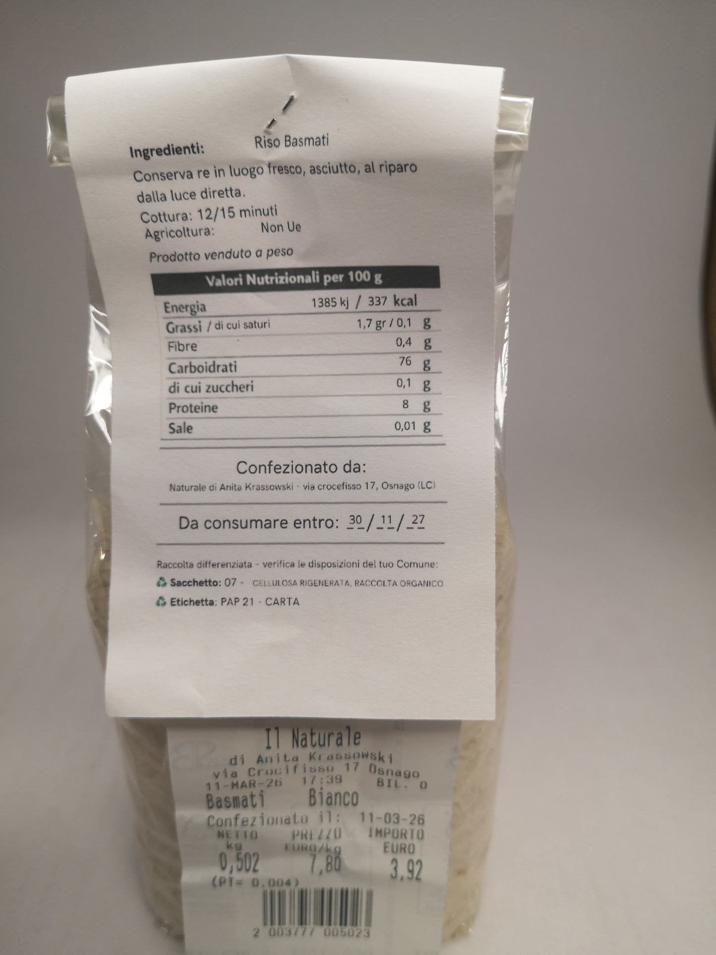 Basmati Bianco 500 gr - Il Naturale
