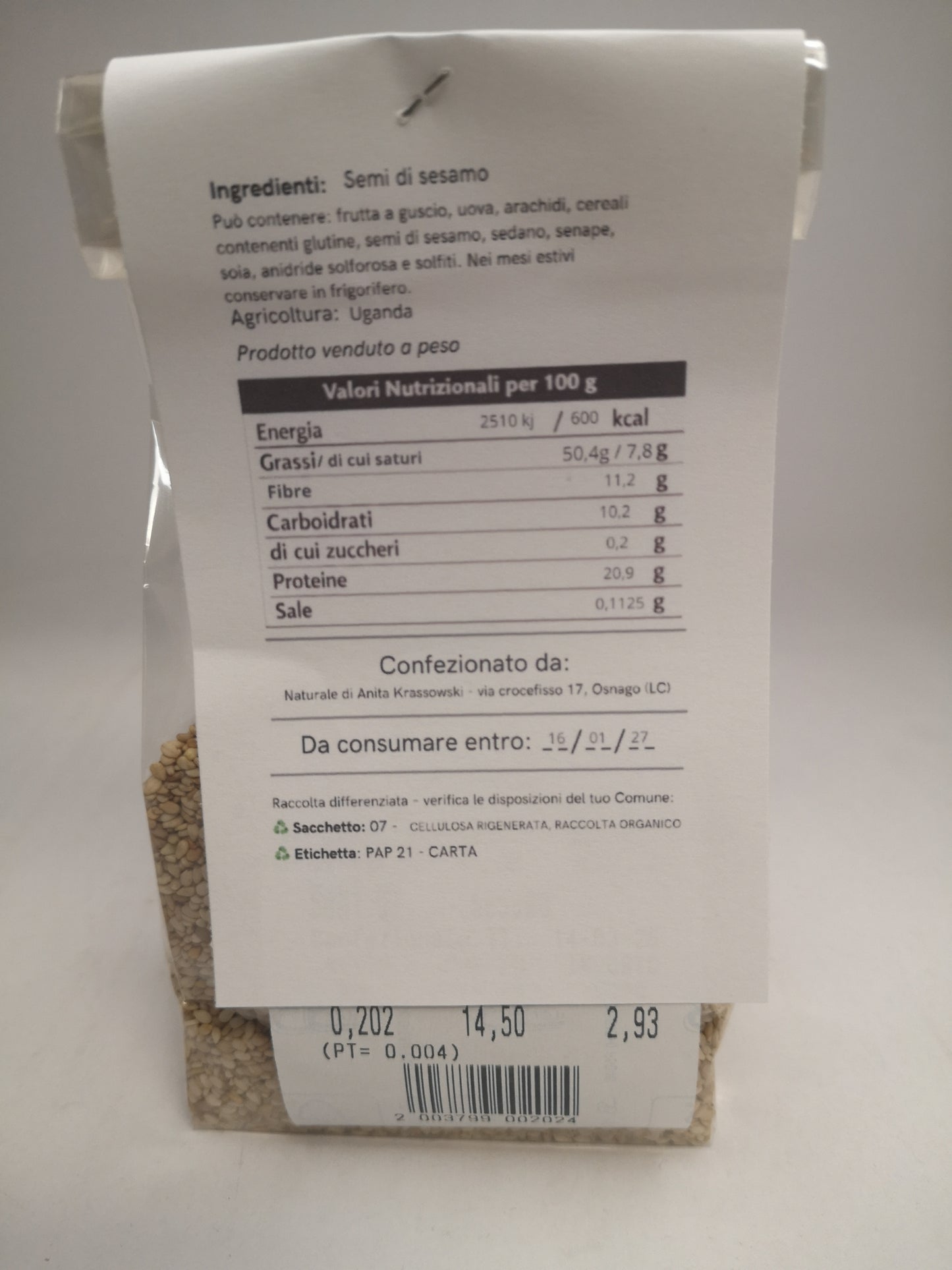 Semi di Sesamo 200 gr - Il Naturale