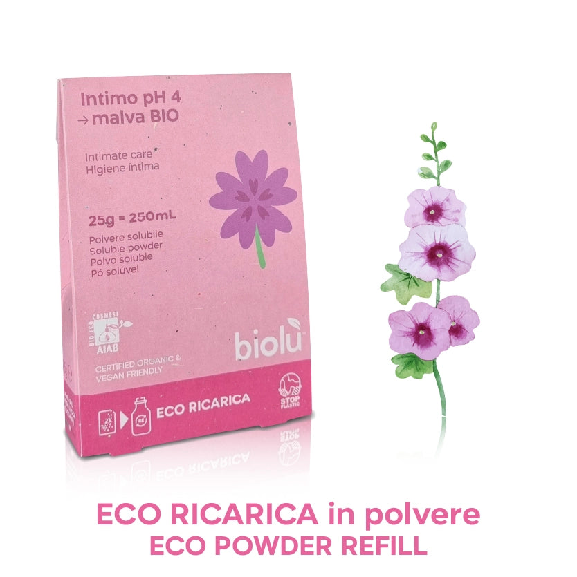 Detergente intimo IN POLVERE SOLUBILE pH4 malva – Biolù 250ml