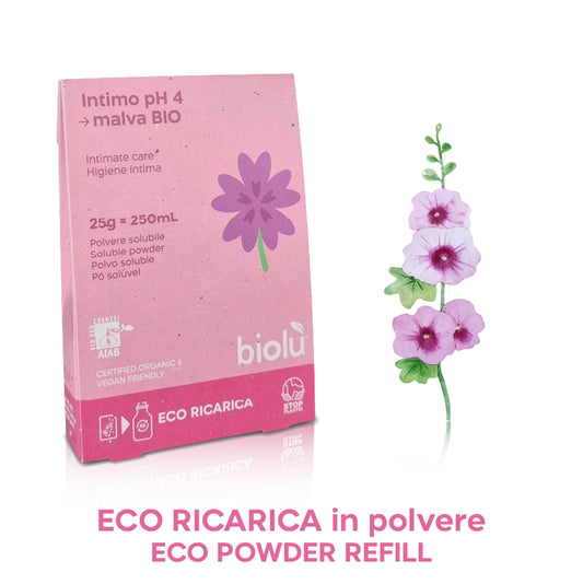 Detergente intimo IN POLVERE SOLUBILE pH4 malva – Biolù 250ml