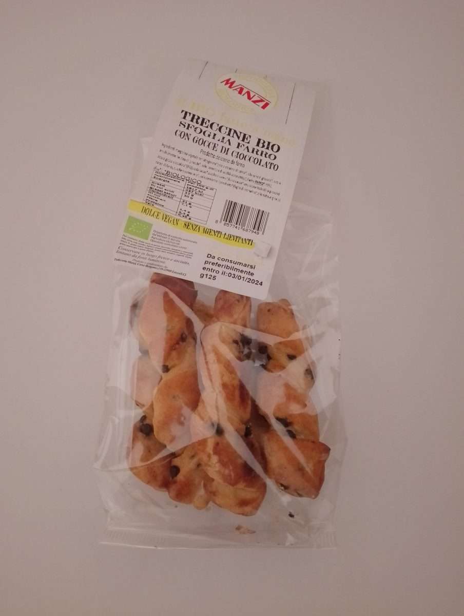Treccine vegan sfoglia farro con gocce di cioccolato 125 gr