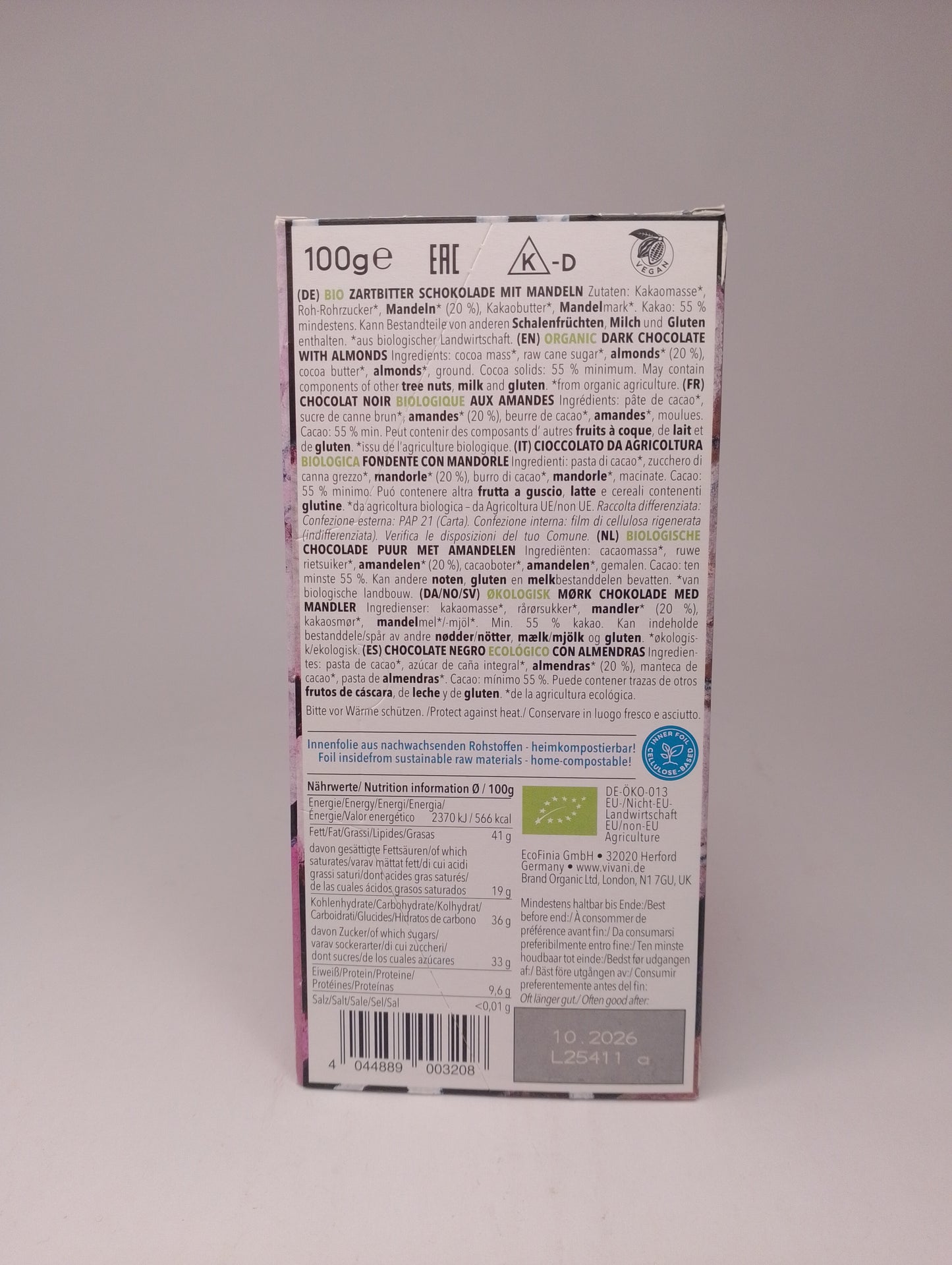 Cioccolato Fondente alle mandorle 100gr - Vivani