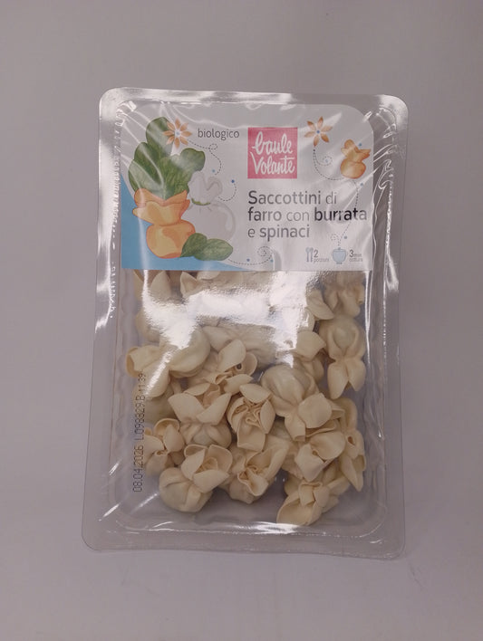 Saccottini di farro con burrata e spinaci bio 250 gr - Baule Volante