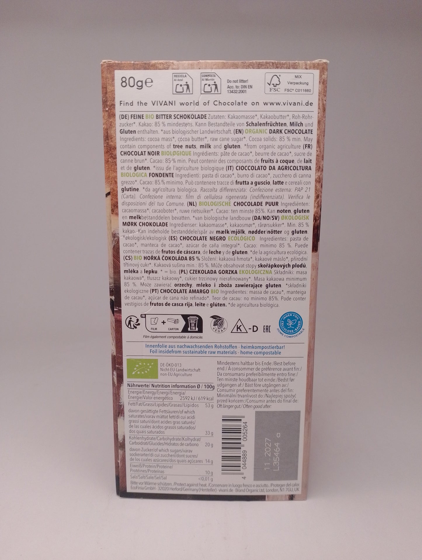 Cioccolato Fondente 85% 100 gr - Vivani