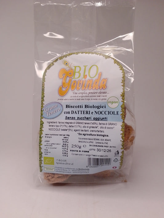 Biogovinda Biscotti Senza Zuccheri aggiunti con Datteri e Nocciole 250 gr - Biogovinda