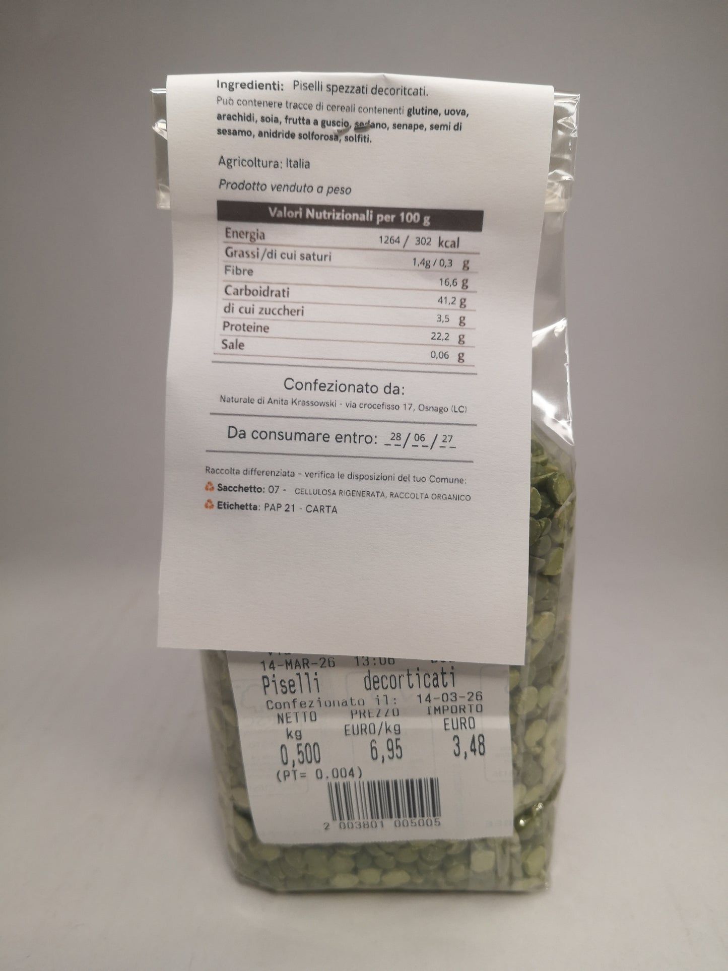 Piselli decorticati spezzati Italia 500 gr - Il Naturale