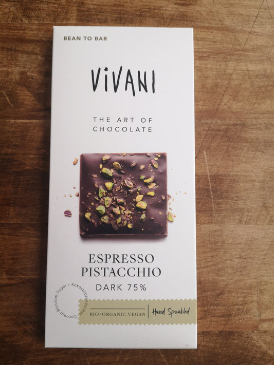 Cioccolato Espresso Pistacchio Dark 75% 80 gr - Vivani